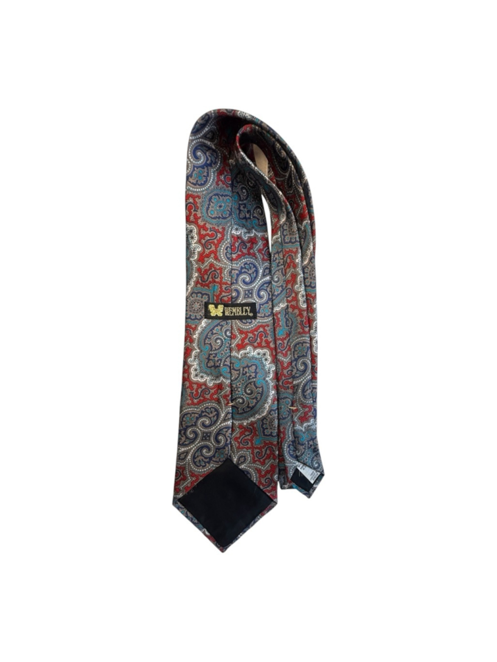 Wembley Paisley Silk Necktie Red Blue Gray Classic Mens Tie Made in Korea - Picture 3 of 6